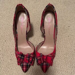 Betsey Johnson Red Plaid Heels with Bow